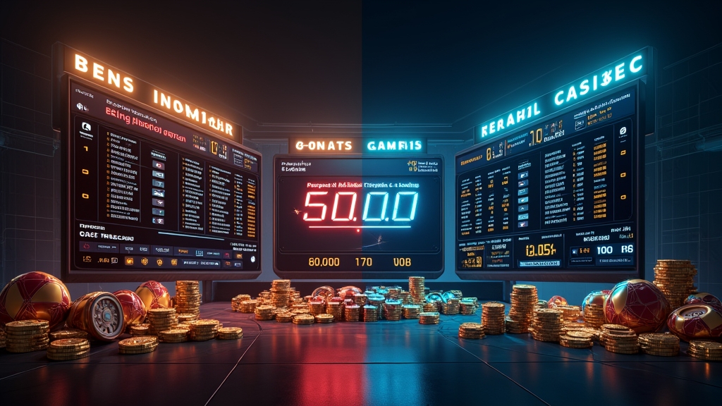 Escena mixta de casino y apuestas deportivas con banner de bonus