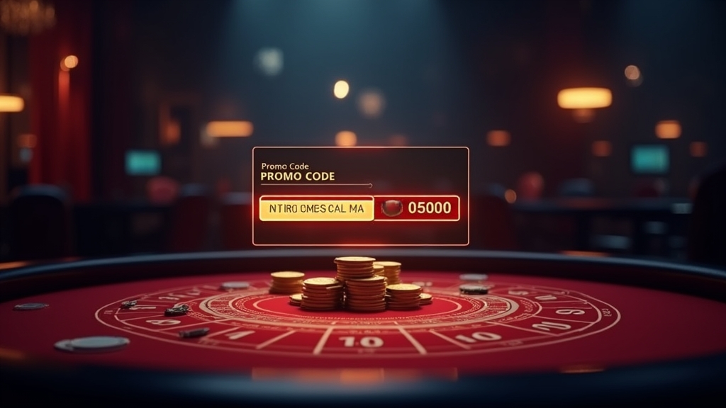 Pantalla de casino con campo de código promocional y bono de bienvenida iluminado